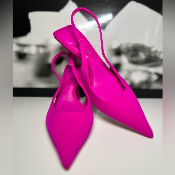 Zara Pointy Toe Slingback Pink Accent Heel Size 36 - Picture 2 of 10